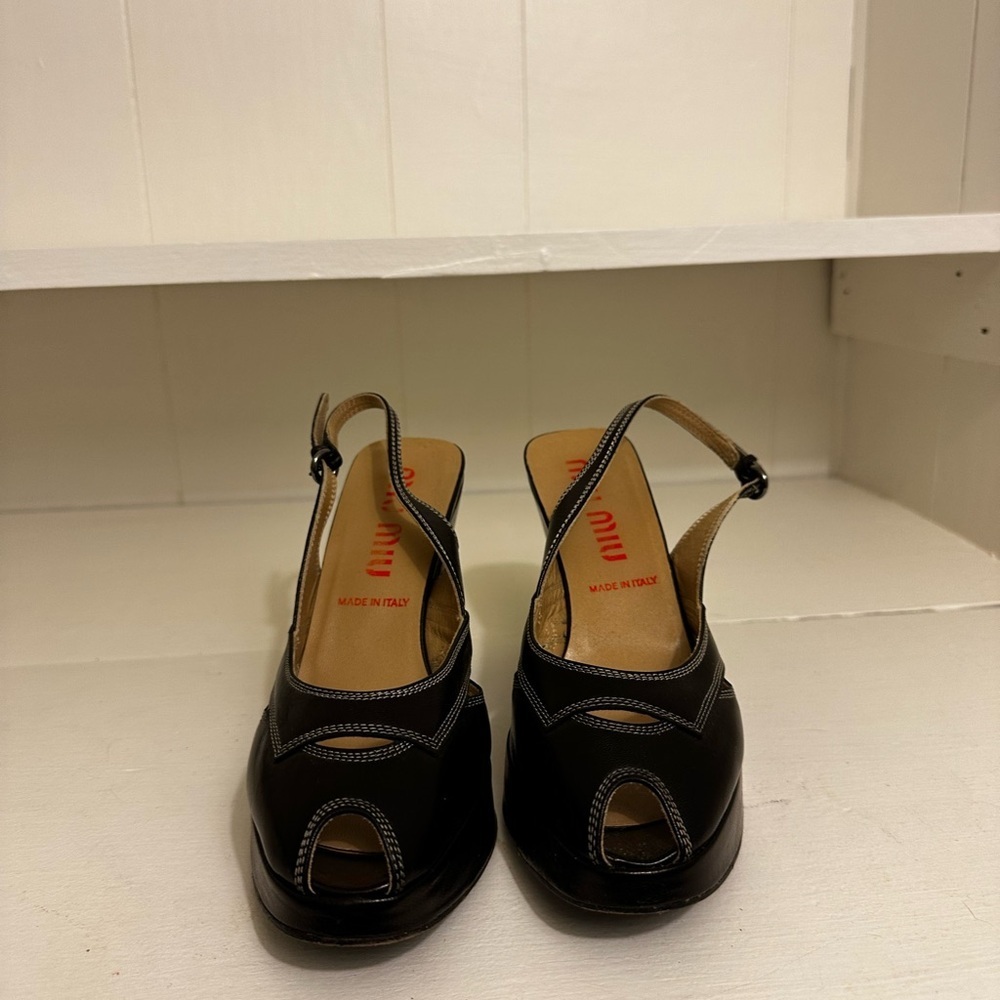 MIU MIU Leather Sling Back Pumps Size 7.5 (EU 37.5) - Picture 2 of 8